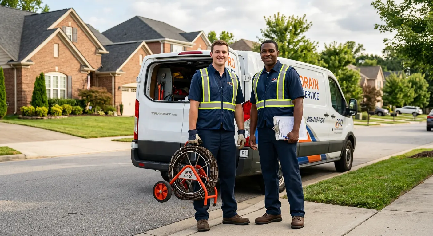 Sewer and drain service team with equipment ready for work in Blue Springs